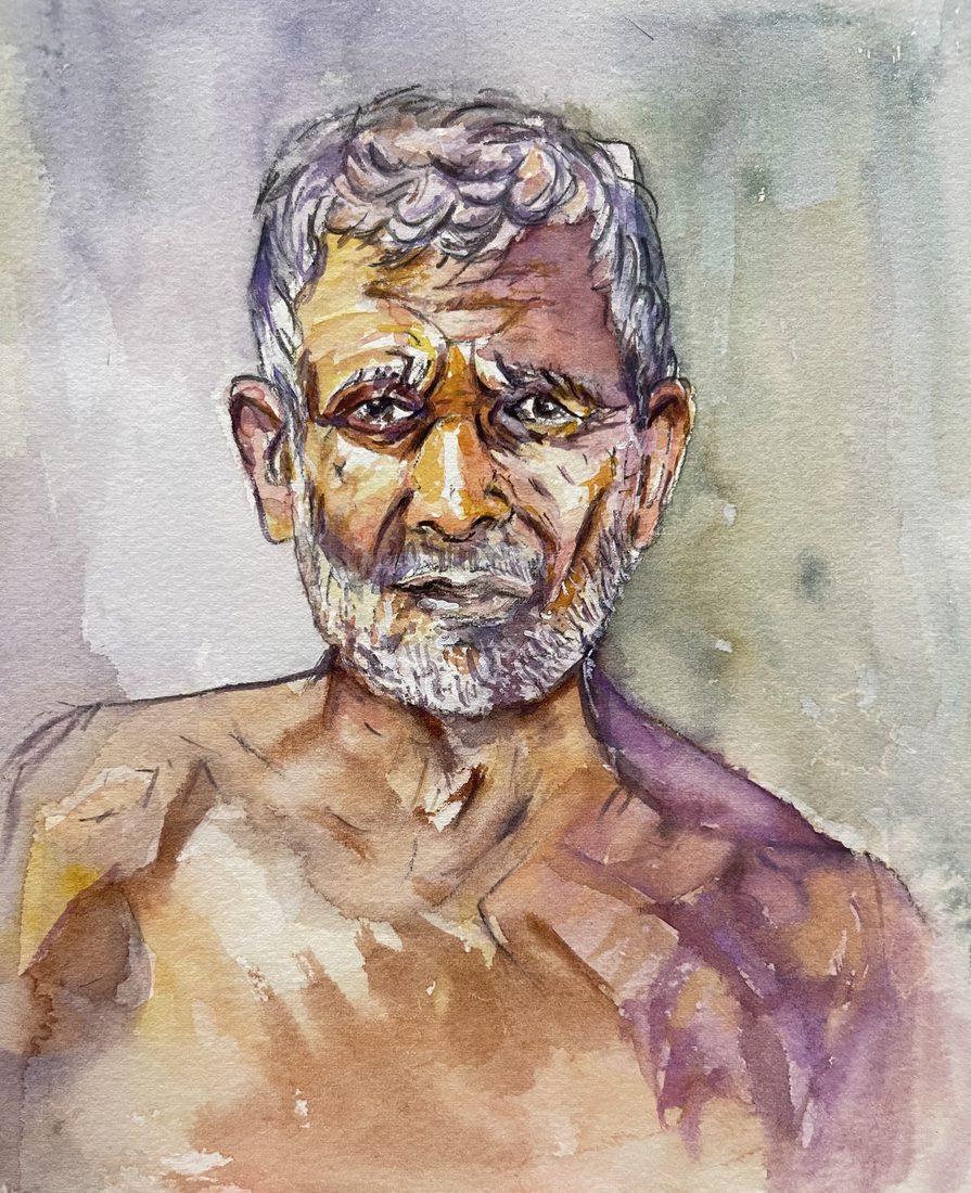 Watercolor portrait of an elderly man