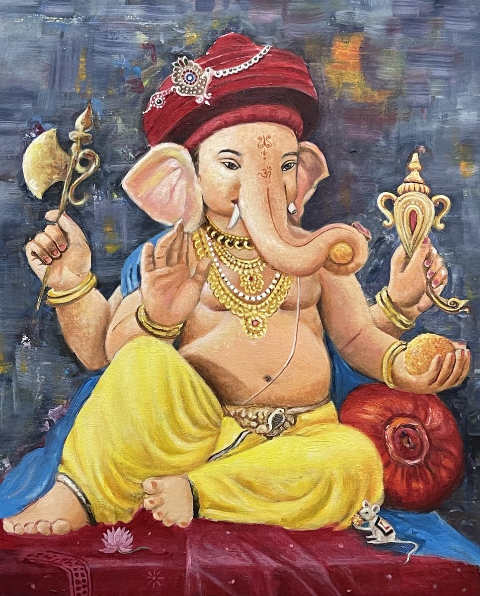 Ganesha wearing a red turban