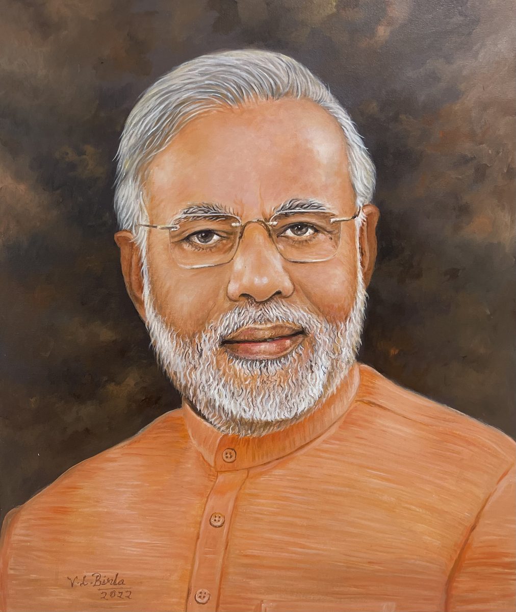 Portrait of Narendra Modi in a saffron kurta